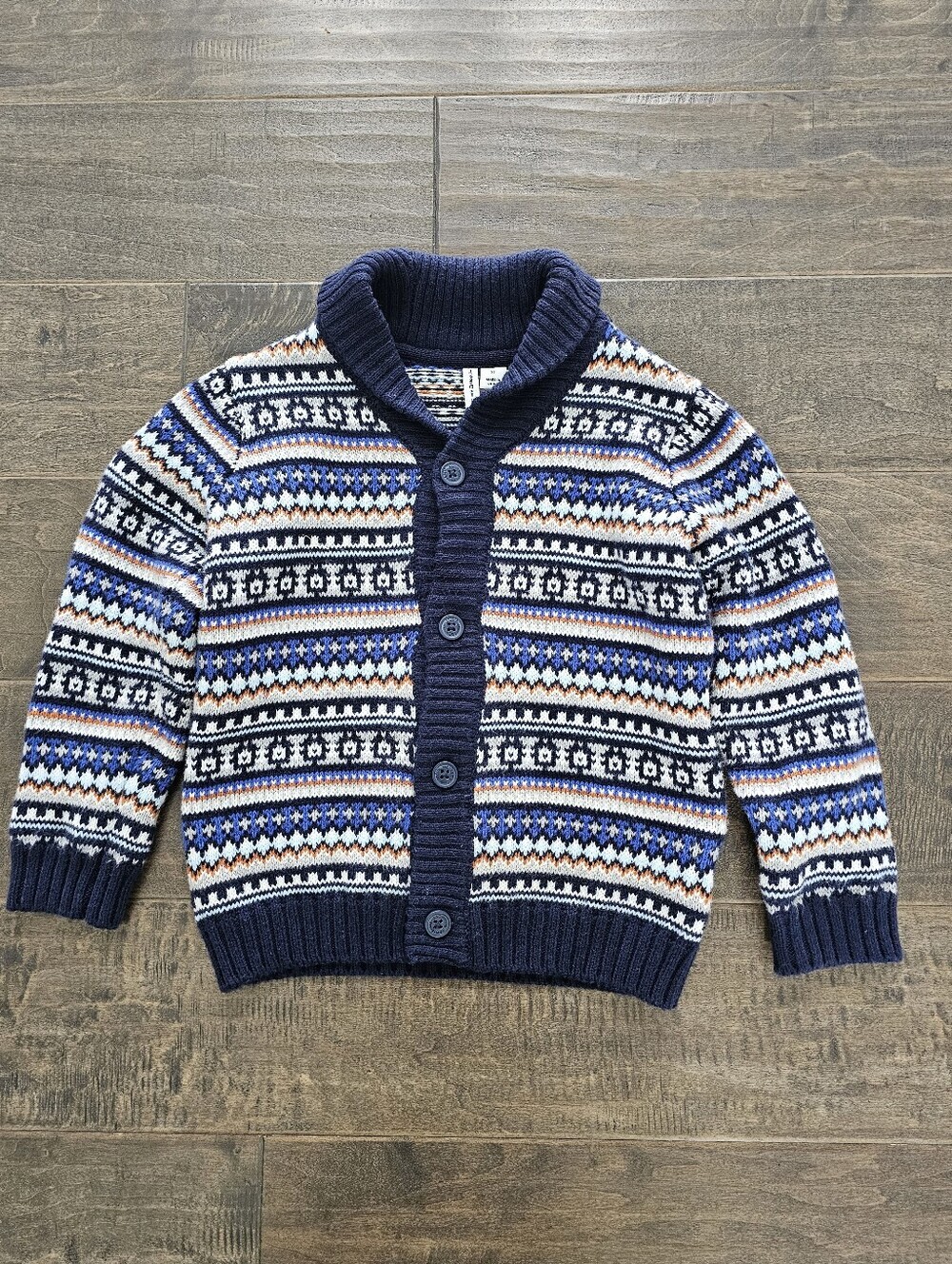 Janie and Jack Navy Fair Isle Shawl-Collar Cardigan Sz 2T